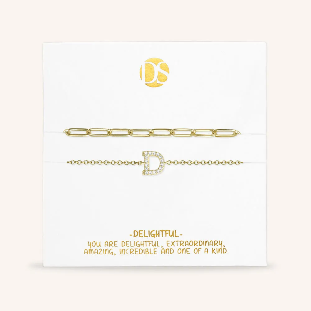 "My Own Sparkle" Set of Two Pave Initial & Clip Chain Layering Anklets