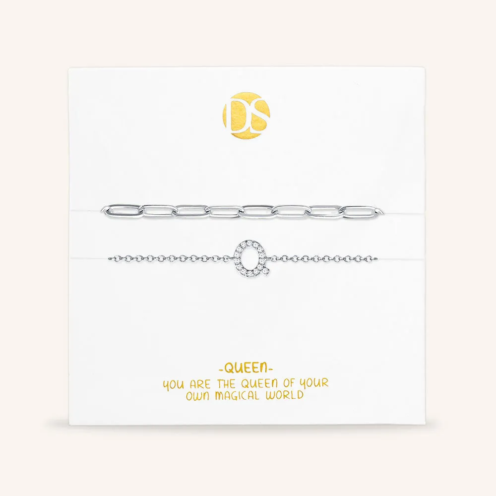 "My Own Sparkle" Set of Two Pave Initial & Clip Chain Layering Anklets