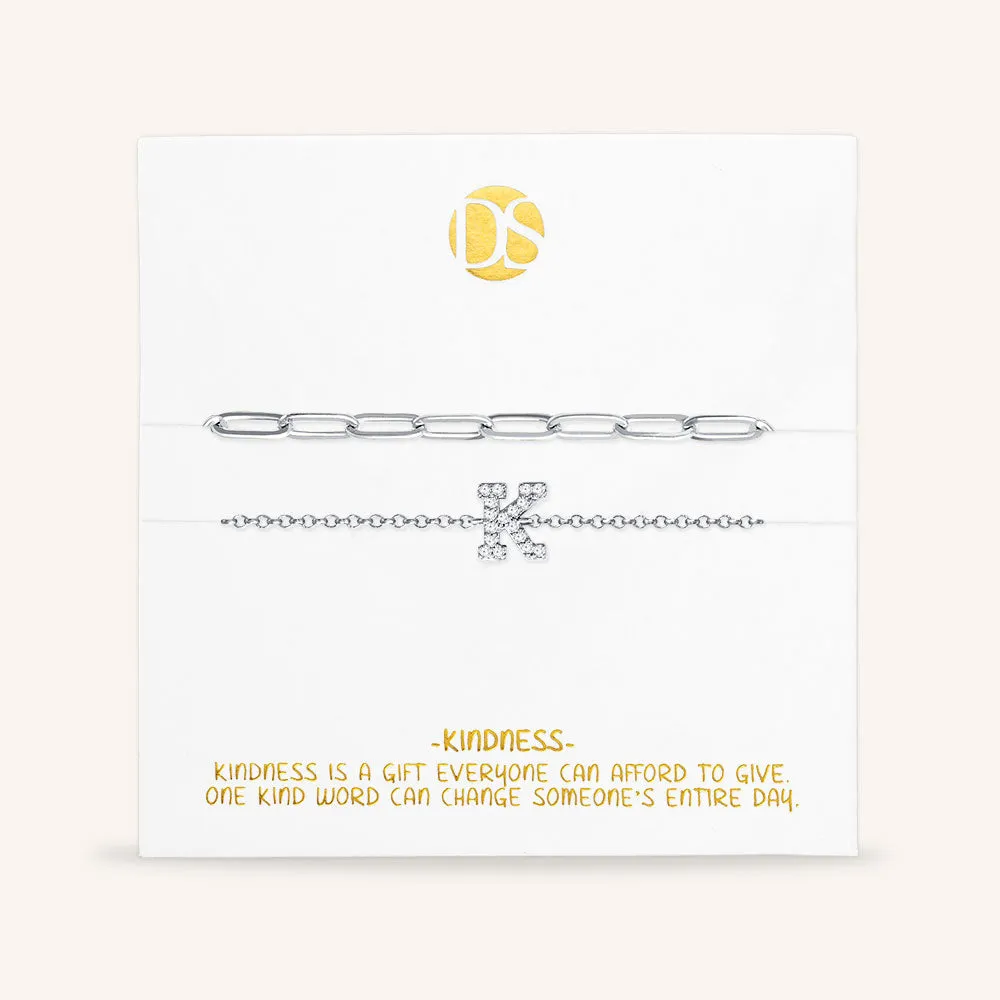 "My Own Sparkle" Set of Two Pave Initial & Clip Chain Layering Anklets