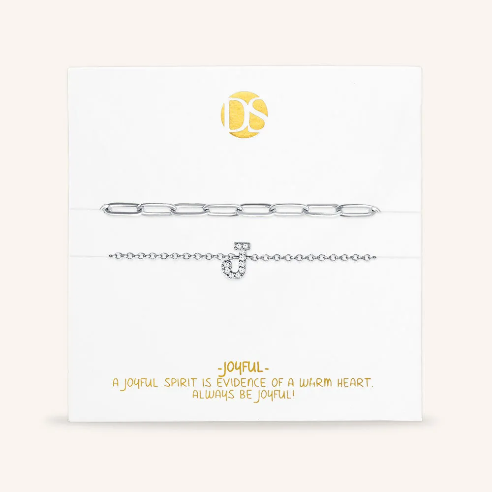 "My Own Sparkle" Set of Two Pave Initial & Clip Chain Layering Anklets