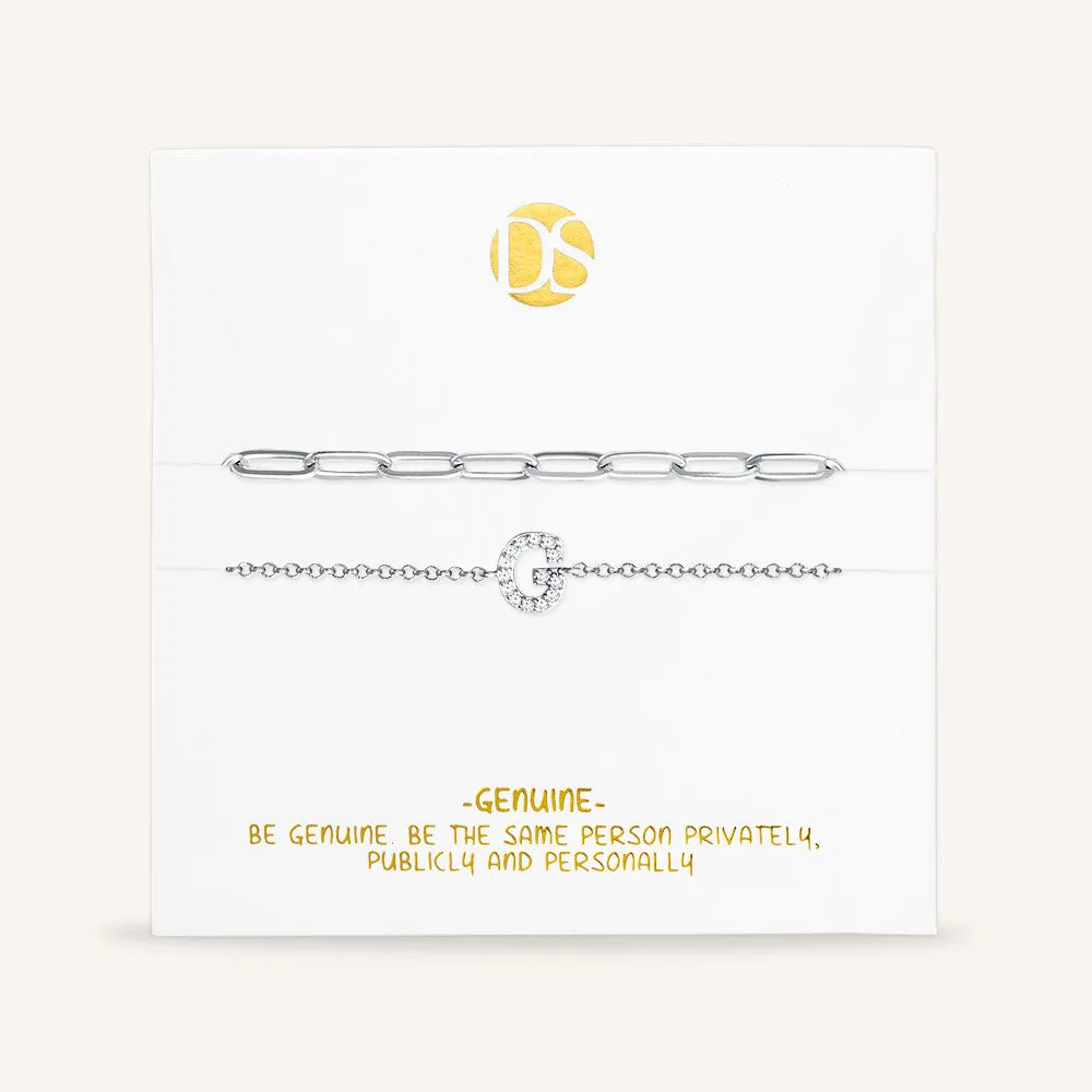 "My Own Sparkle" Set of Two Pave Initial & Clip Chain Layering Anklets