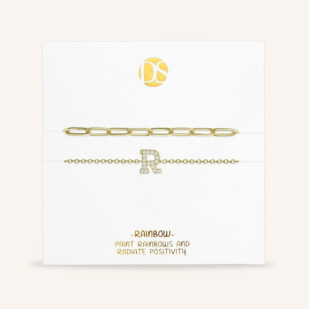 "My Own Sparkle" Set of Two Pave Initial & Clip Chain Layering Anklets
