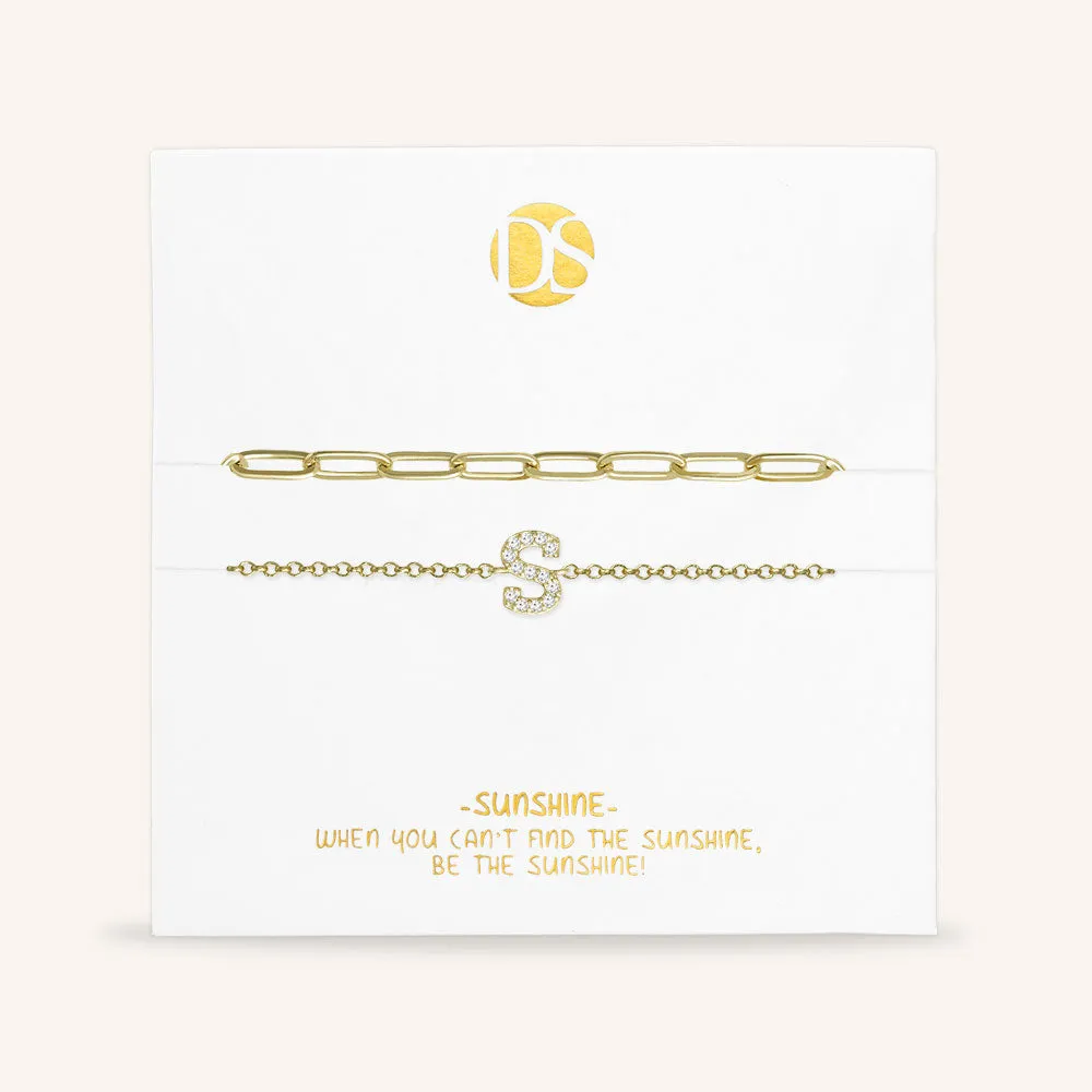 "My Own Sparkle" Set of Two Pave Initial & Clip Chain Layering Anklets