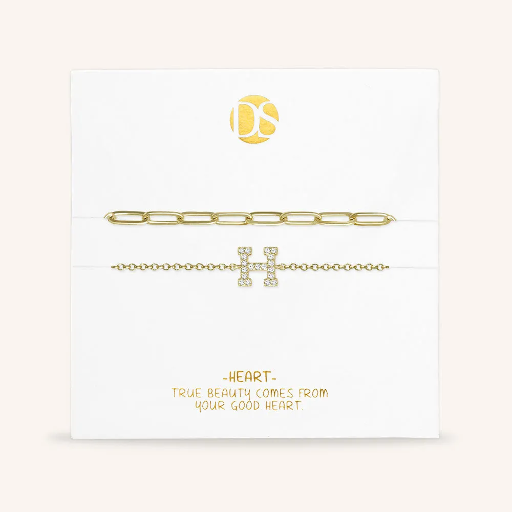 "My Own Sparkle" Set of Two Pave Initial & Clip Chain Layering Anklets