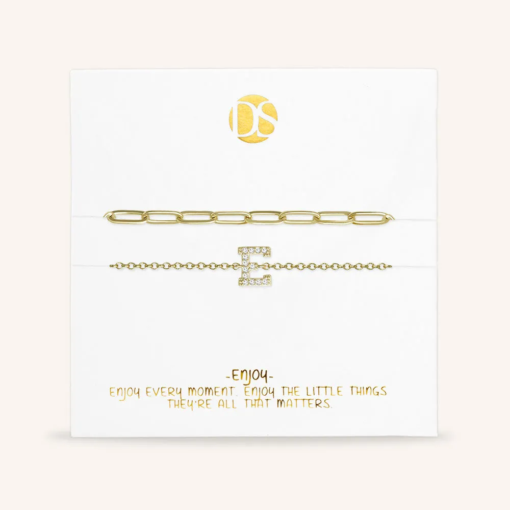 "My Own Sparkle" Set of Two Pave Initial & Clip Chain Layering Anklets