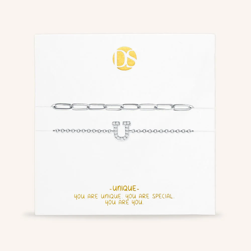 "My Own Sparkle" Set of Two Pave Initial & Clip Chain Layering Anklets