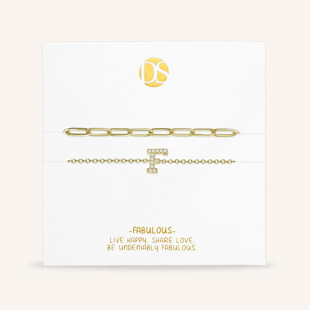 "My Own Sparkle" Set of Two Pave Initial & Clip Chain Layering Anklets