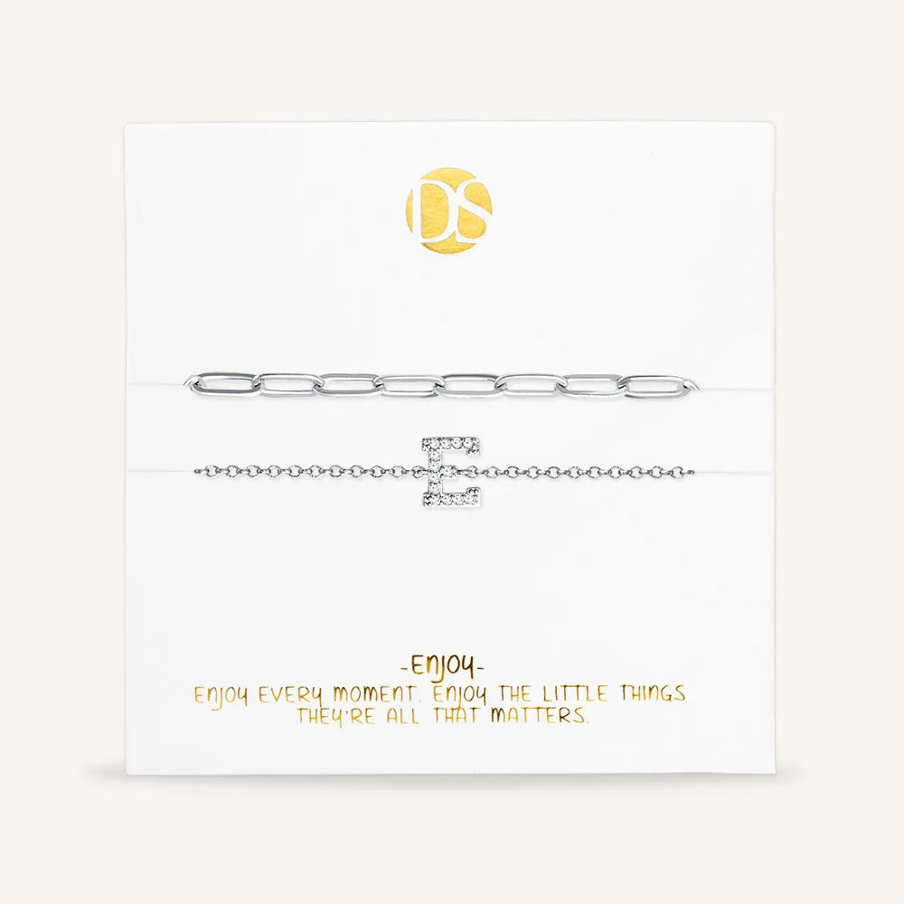 "My Own Sparkle" Set of Two Pave Initial & Clip Chain Layering Anklets