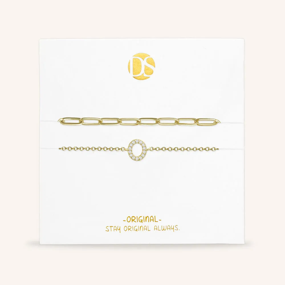 "My Own Sparkle" Set of Two Pave Initial & Clip Chain Layering Anklets
