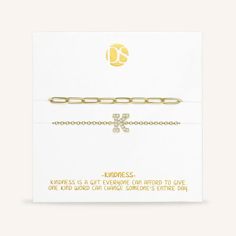 "My Own Sparkle" Set of Two Pave Initial & Clip Chain Layering Anklets