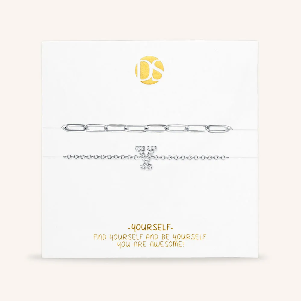 "My Own Sparkle" Set of Two Pave Initial & Clip Chain Layering Anklets