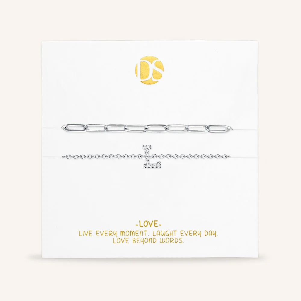 "My Own Sparkle" Set of Two Pave Initial & Clip Chain Layering Anklets