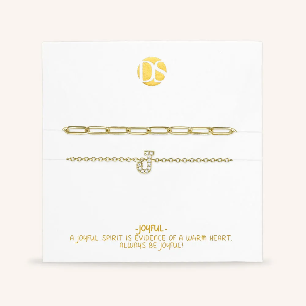 "My Own Sparkle" Set of Two Pave Initial & Clip Chain Layering Anklets