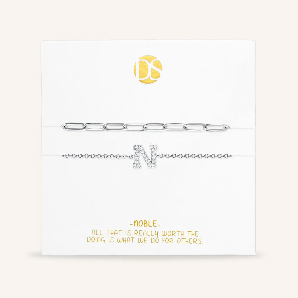 "My Own Sparkle" Set of Two Pave Initial & Clip Chain Layering Anklets