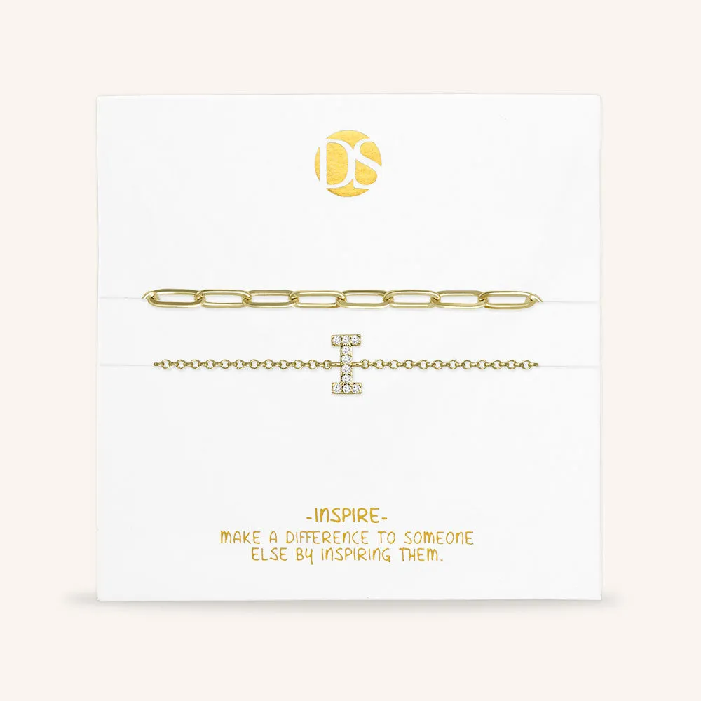 "My Own Sparkle" Set of Two Pave Initial & Clip Chain Layering Anklets