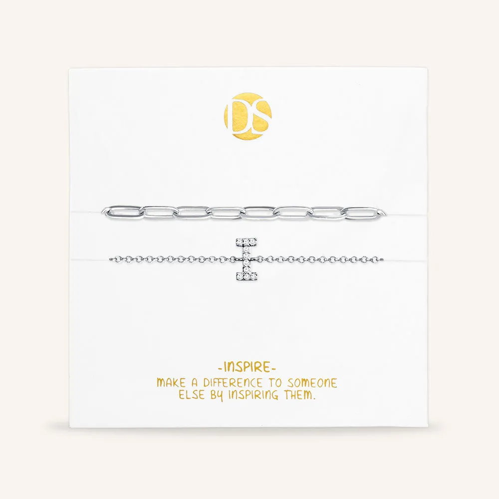 "My Own Sparkle" Set of Two Pave Initial & Clip Chain Layering Anklets