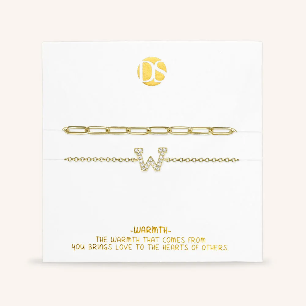 "My Own Sparkle" Set of Two Pave Initial & Clip Chain Layering Anklets