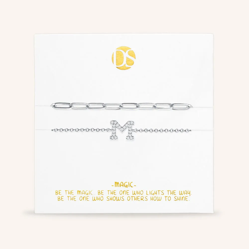 "My Own Sparkle" Set of Two Pave Initial & Clip Chain Layering Anklets