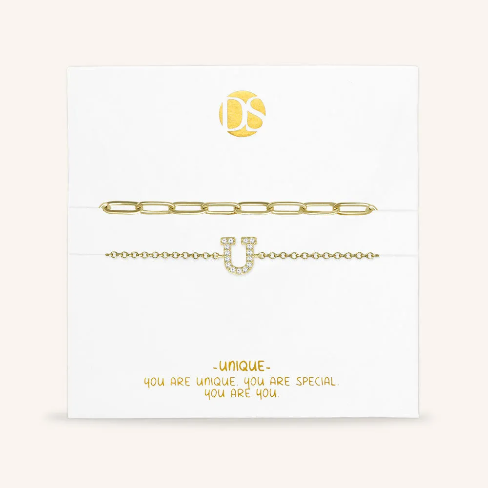 "My Own Sparkle" Set of Two Pave Initial & Clip Chain Layering Anklets