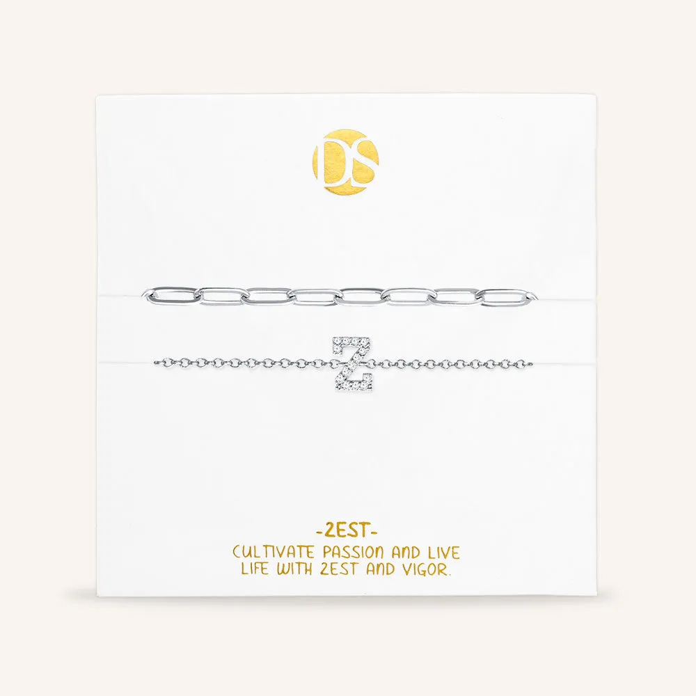 "My Own Sparkle" Set of Two Pave Initial & Clip Chain Layering Anklets