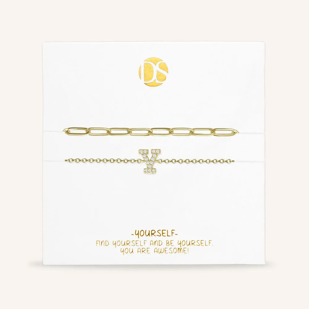 "My Own Sparkle" Set of Two Pave Initial & Clip Chain Layering Anklets