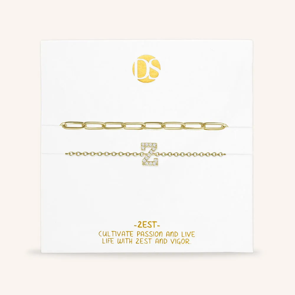 "My Own Sparkle" Set of Two Pave Initial & Clip Chain Layering Anklets