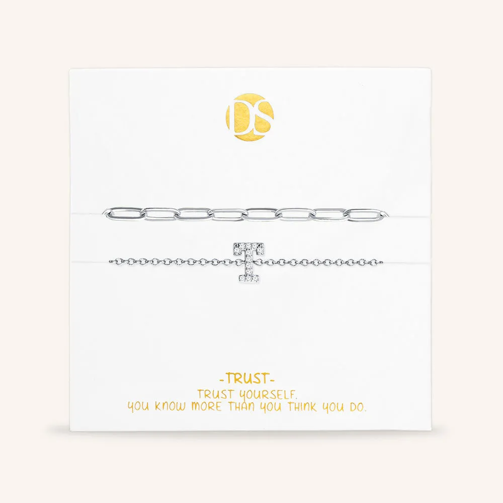"My Own Sparkle" Set of Two Pave Initial & Clip Chain Layering Anklets