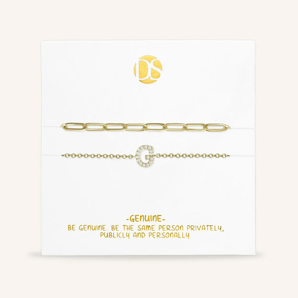"My Own Sparkle" Set of Two Pave Initial & Clip Chain Layering Anklets