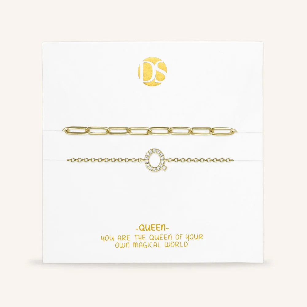 "My Own Sparkle" Set of Two Pave Initial & Clip Chain Layering Anklets
