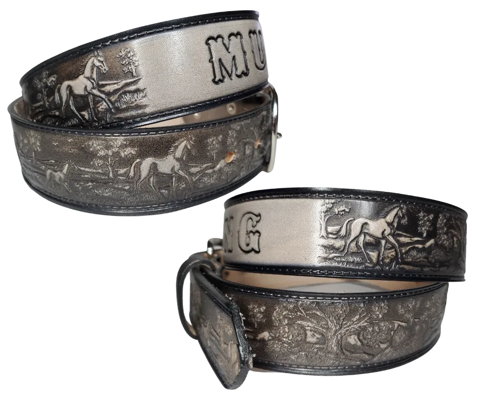 "The Wild Horses" Name Leather Belt  "Quick Ship"