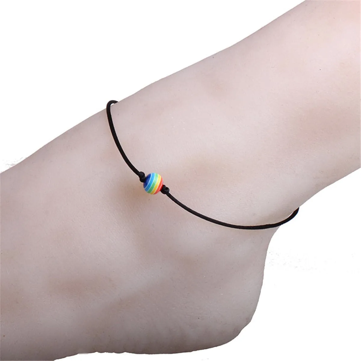 Rainbow & Black Adjustable Beaded Anklet