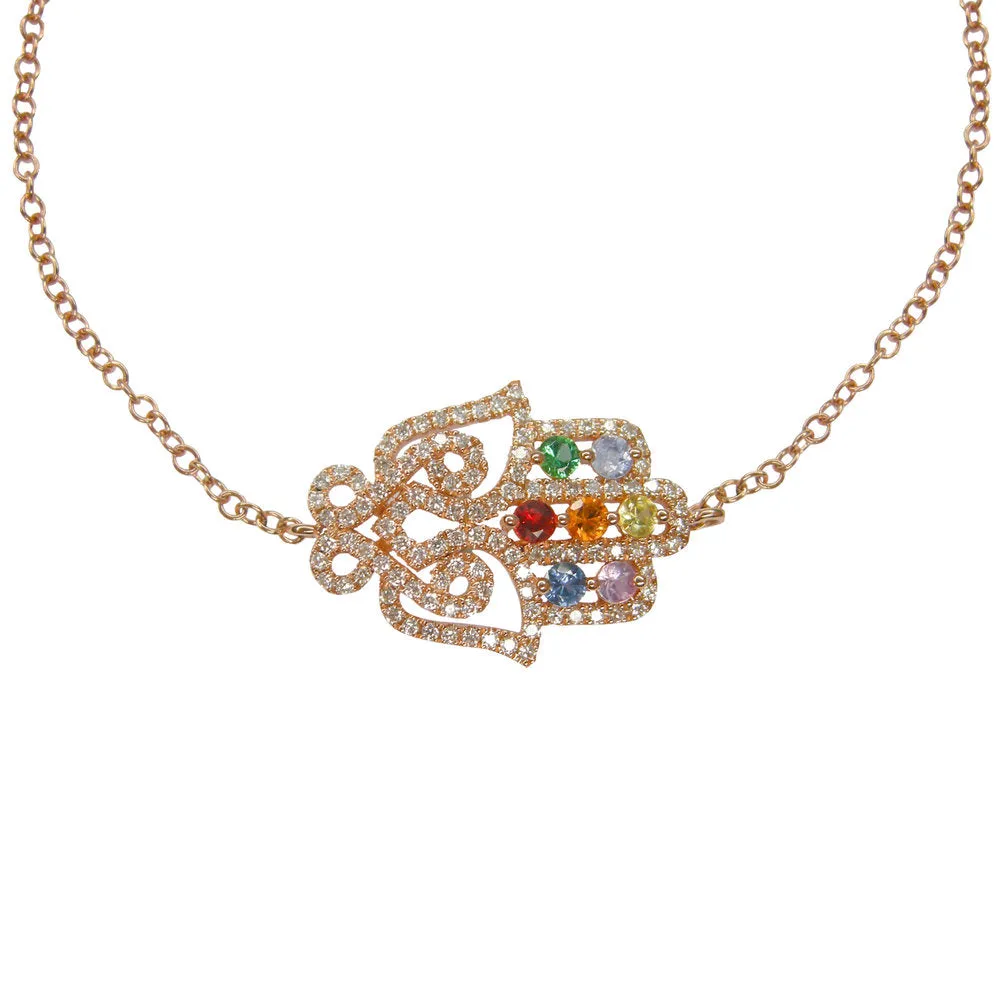 Rainbow Multi-Gem Hamsa Bracelet