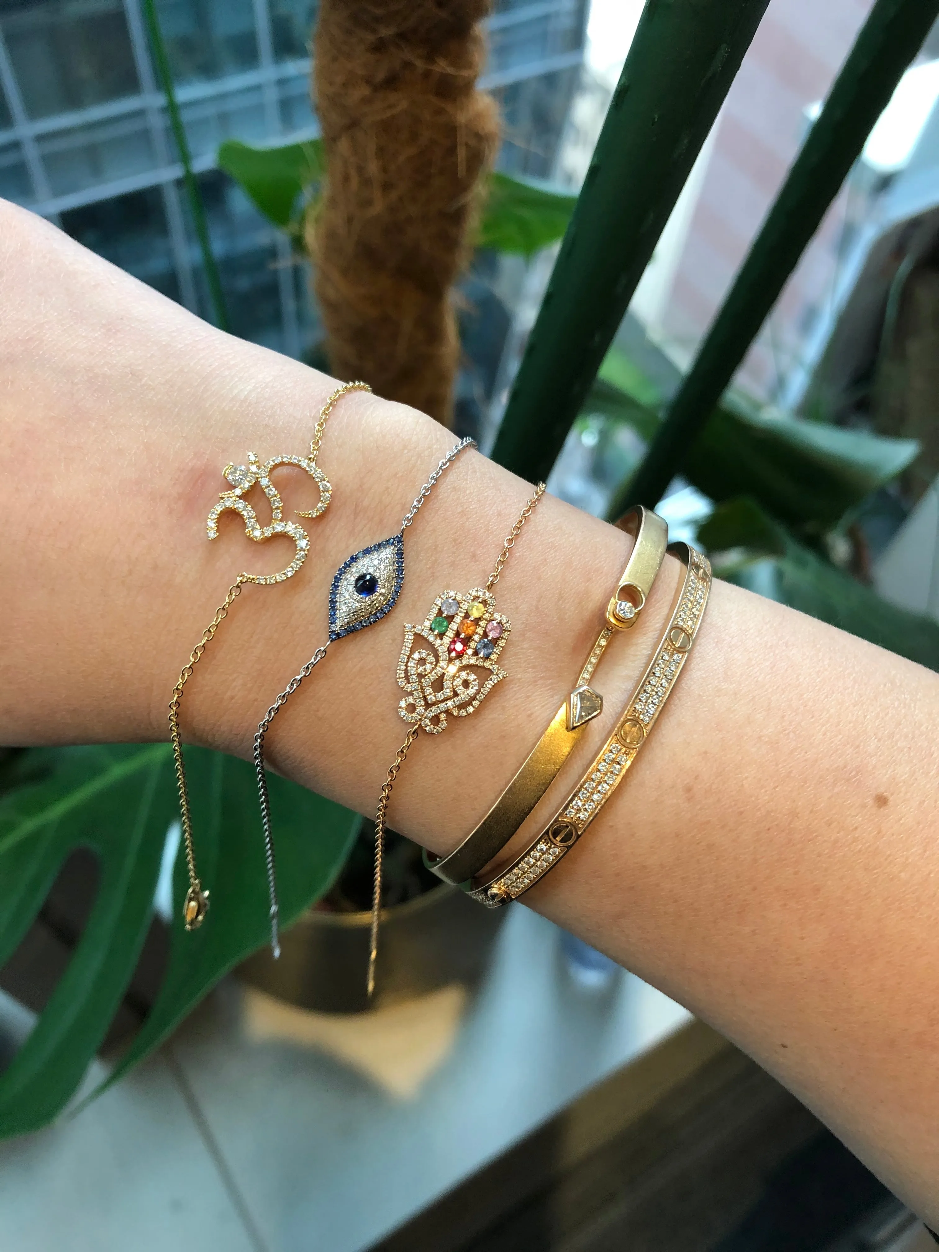 Rainbow Multi-Gem Hamsa Bracelet