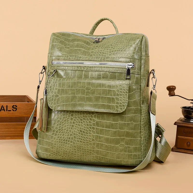 Realaiot Fashion Woman Backpack Pu Leather Women's Backpack Alligator School Backpacks for Teenage Girls Small Travel Back Pack Mochila