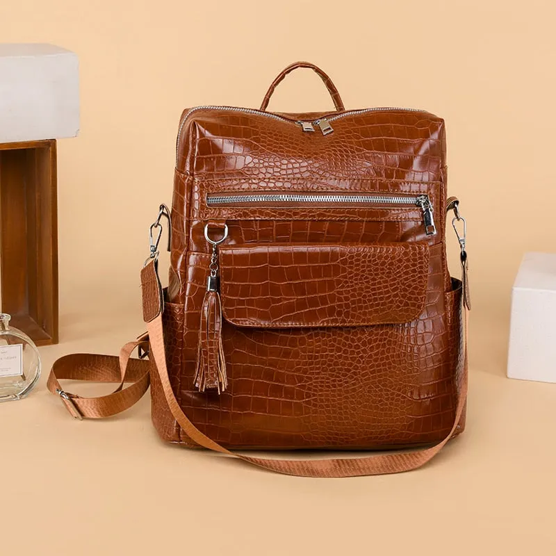 Realaiot Fashion Woman Backpack Pu Leather Women's Backpack Alligator School Backpacks for Teenage Girls Small Travel Back Pack Mochila