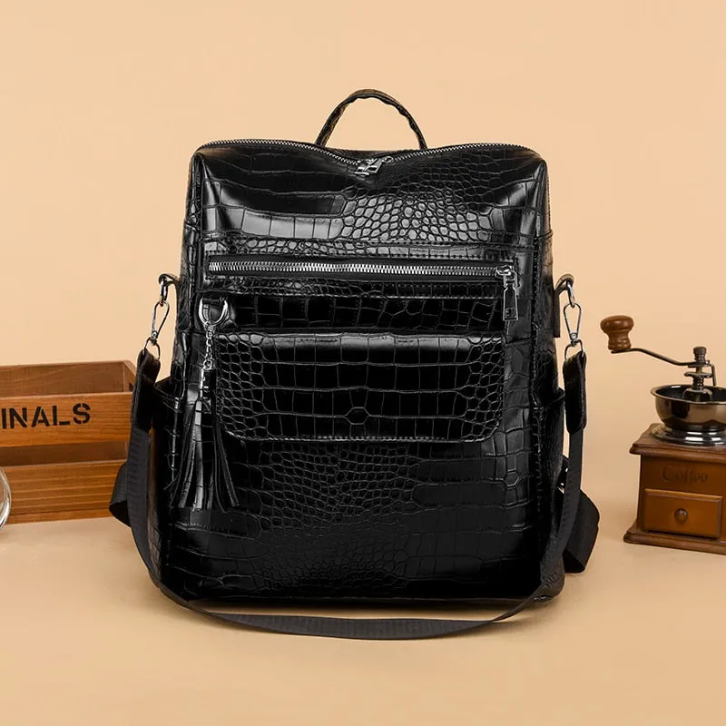 Realaiot Fashion Woman Backpack Pu Leather Women's Backpack Alligator School Backpacks for Teenage Girls Small Travel Back Pack Mochila