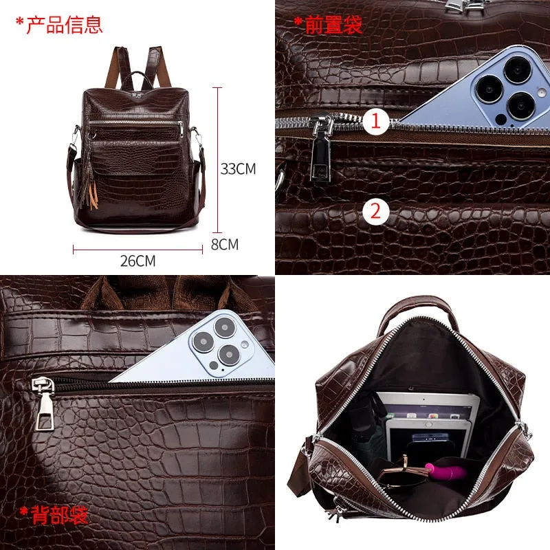 Realaiot Fashion Woman Backpack Pu Leather Women's Backpack Alligator School Backpacks for Teenage Girls Small Travel Back Pack Mochila