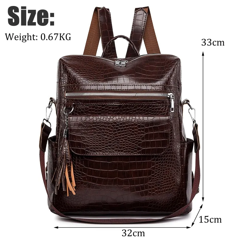 Realaiot Fashion Woman Backpack Pu Leather Women's Backpack Alligator School Backpacks for Teenage Girls Small Travel Back Pack Mochila