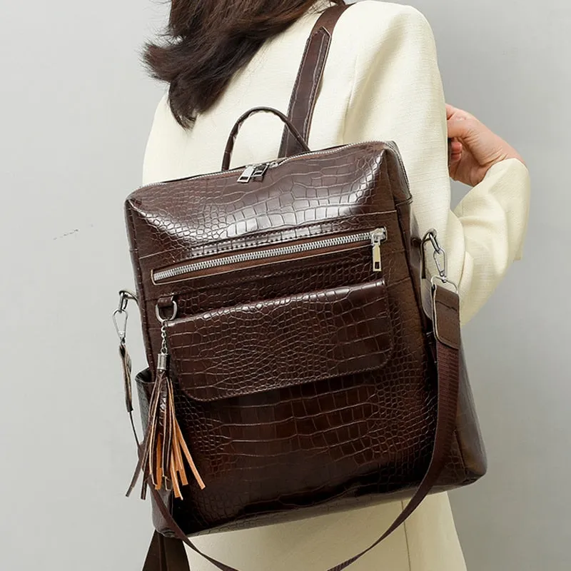Realaiot Fashion Woman Backpack Pu Leather Women's Backpack Alligator School Backpacks for Teenage Girls Small Travel Back Pack Mochila