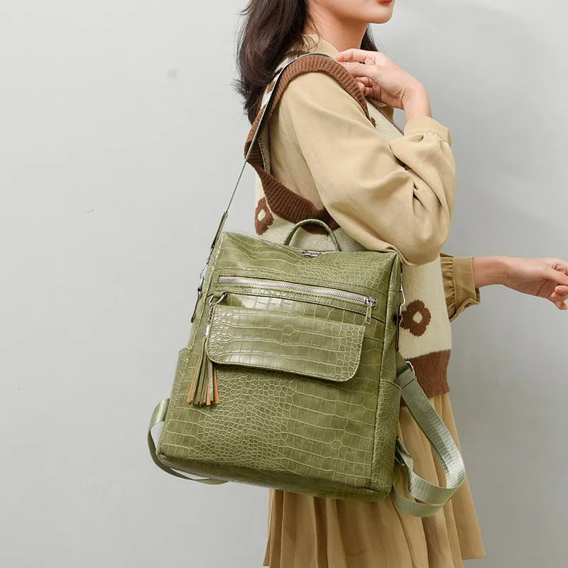 Realaiot Fashion Woman Backpack Pu Leather Women's Backpack Alligator School Backpacks for Teenage Girls Small Travel Back Pack Mochila