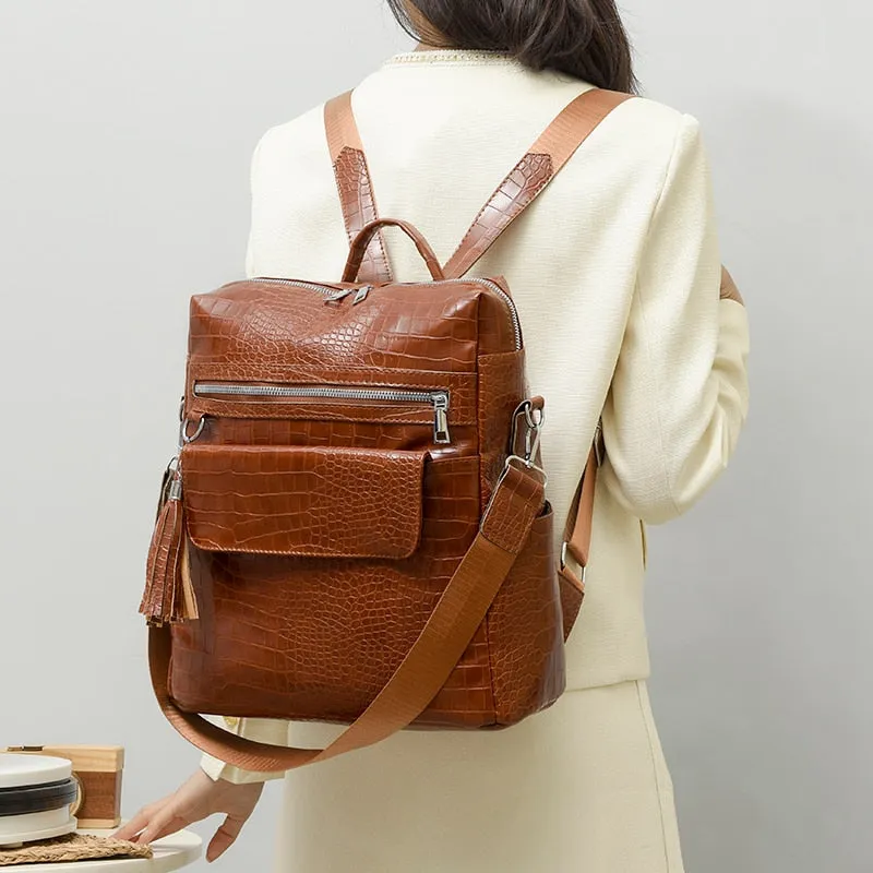 Realaiot Fashion Woman Backpack Pu Leather Women's Backpack Alligator School Backpacks for Teenage Girls Small Travel Back Pack Mochila