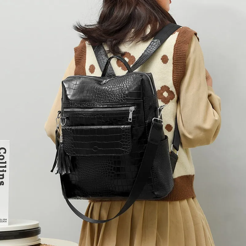 Realaiot Fashion Woman Backpack Pu Leather Women's Backpack Alligator School Backpacks for Teenage Girls Small Travel Back Pack Mochila