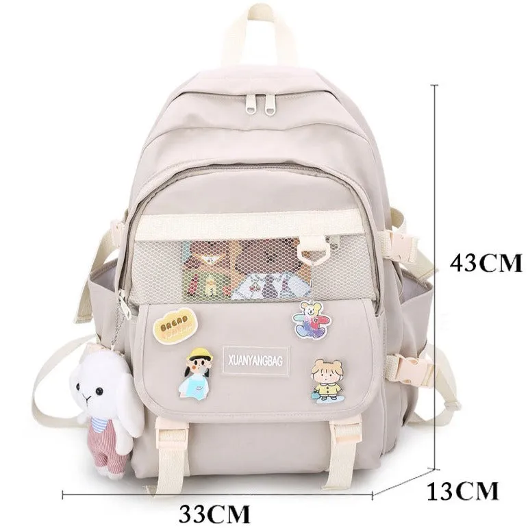 Realaiot Kawaii Women Backpack for Girl School Bag Waterproof Travel Mochila Fashion Female College Bookbag Black Nylon Rucksack