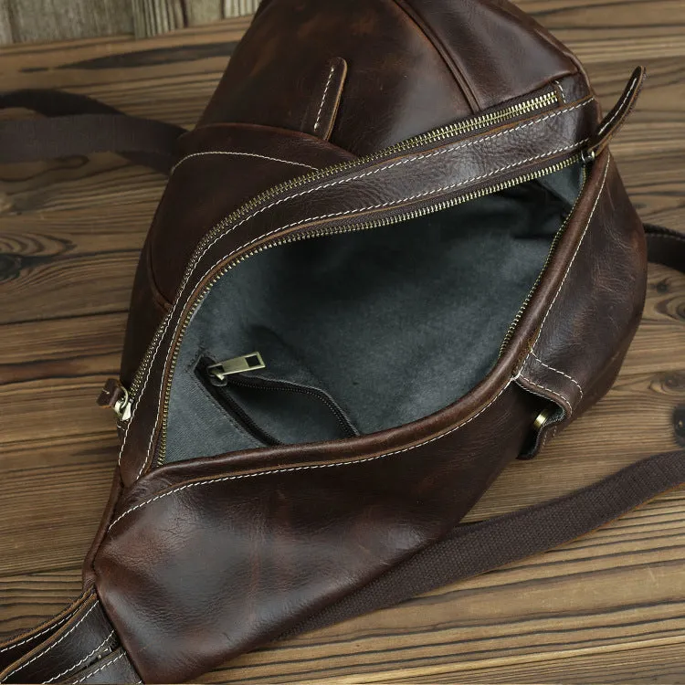Realaiot Single Shoulder Bagpack Genuine Leather Chest Bag Outdoor Riding Bag Chest Packs For Biker Men Male Sling Bags Cow Leather