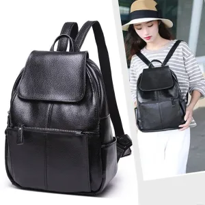 Realaiot Women Backpacks Fashion Genuine Leather Travel Bag Solid Large Capacity School Bag Black Cowhide Backpack Rucksack for Women