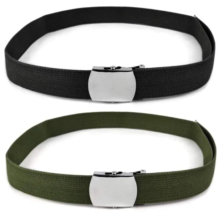 RECON GS2 Military Web Belt Classic Silver Slider Military Belt Buckle with Canvas Web