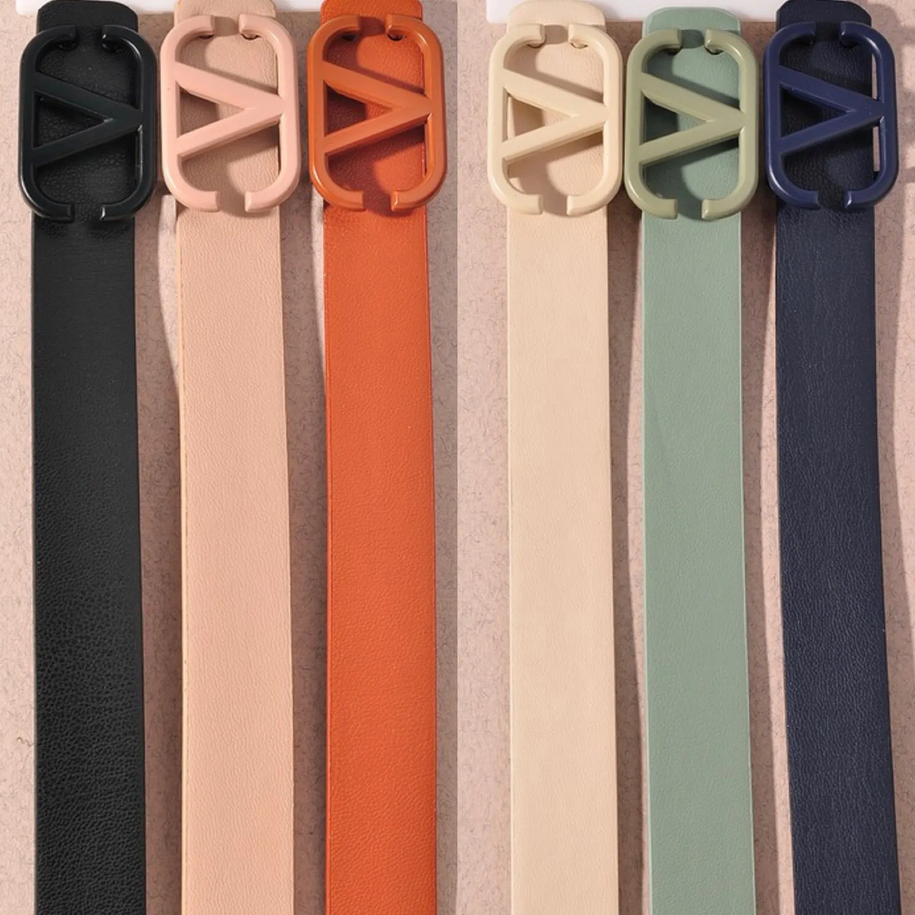 Rectangular V Coated Skinny Buckle Belt 6 COLORS