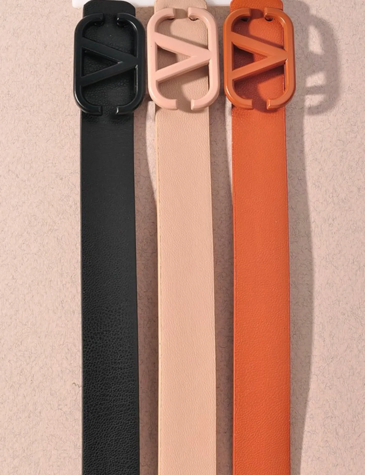 Rectangular V Coated Skinny Buckle Belt 6 COLORS