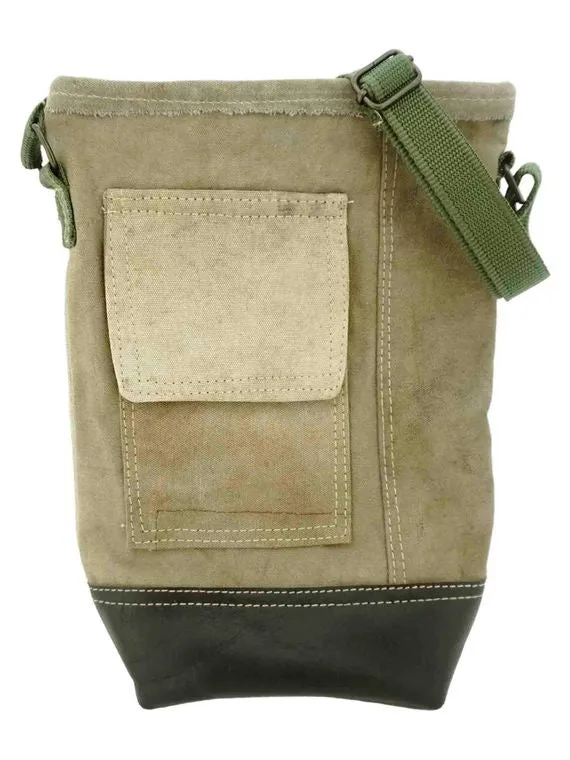 Recycled Military Tent Crossbody with Leather Accent