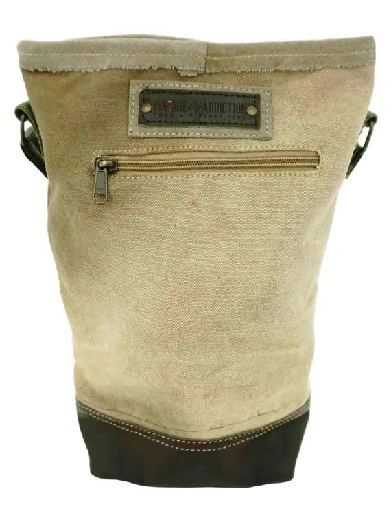 Recycled Military Tent Crossbody with Leather Accent